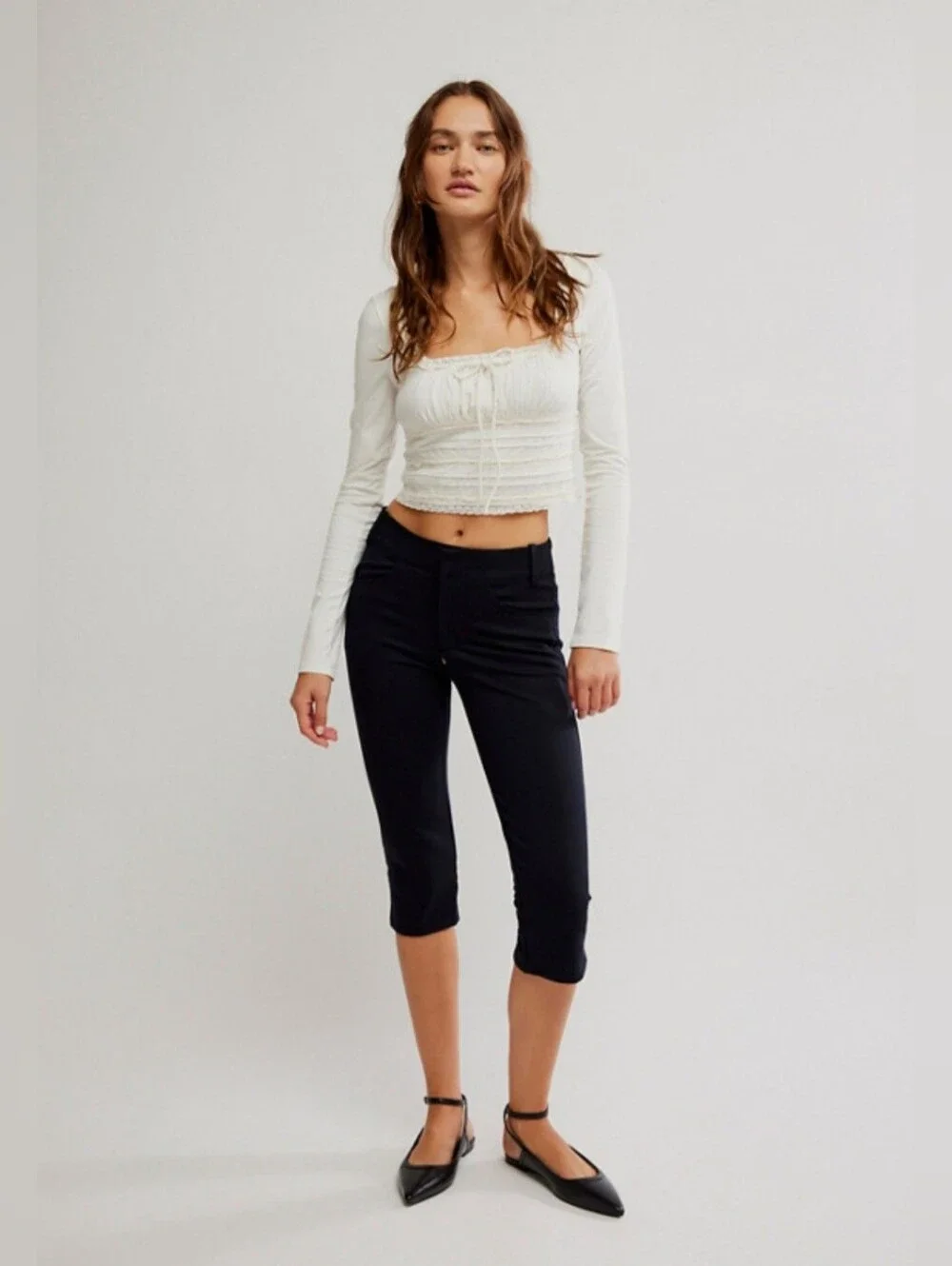Free People Scarlet Smocked Long Sleeve Top-Cream